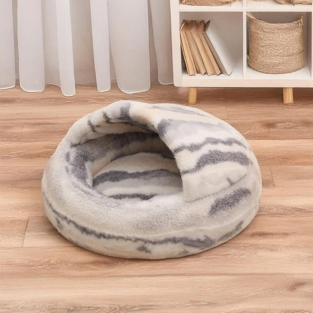 Dogegis™ MistHaven Arctic Marble Plush Cave Bed for Burrowing Pets
