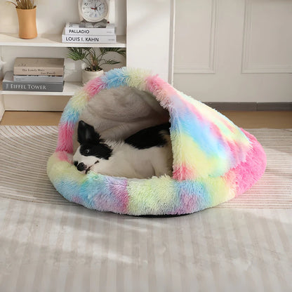 Cuddle Cave Pet Bed — Ultra-Soft Anxiety Relief Hideout for Dogs & Cats-Rainbow-2