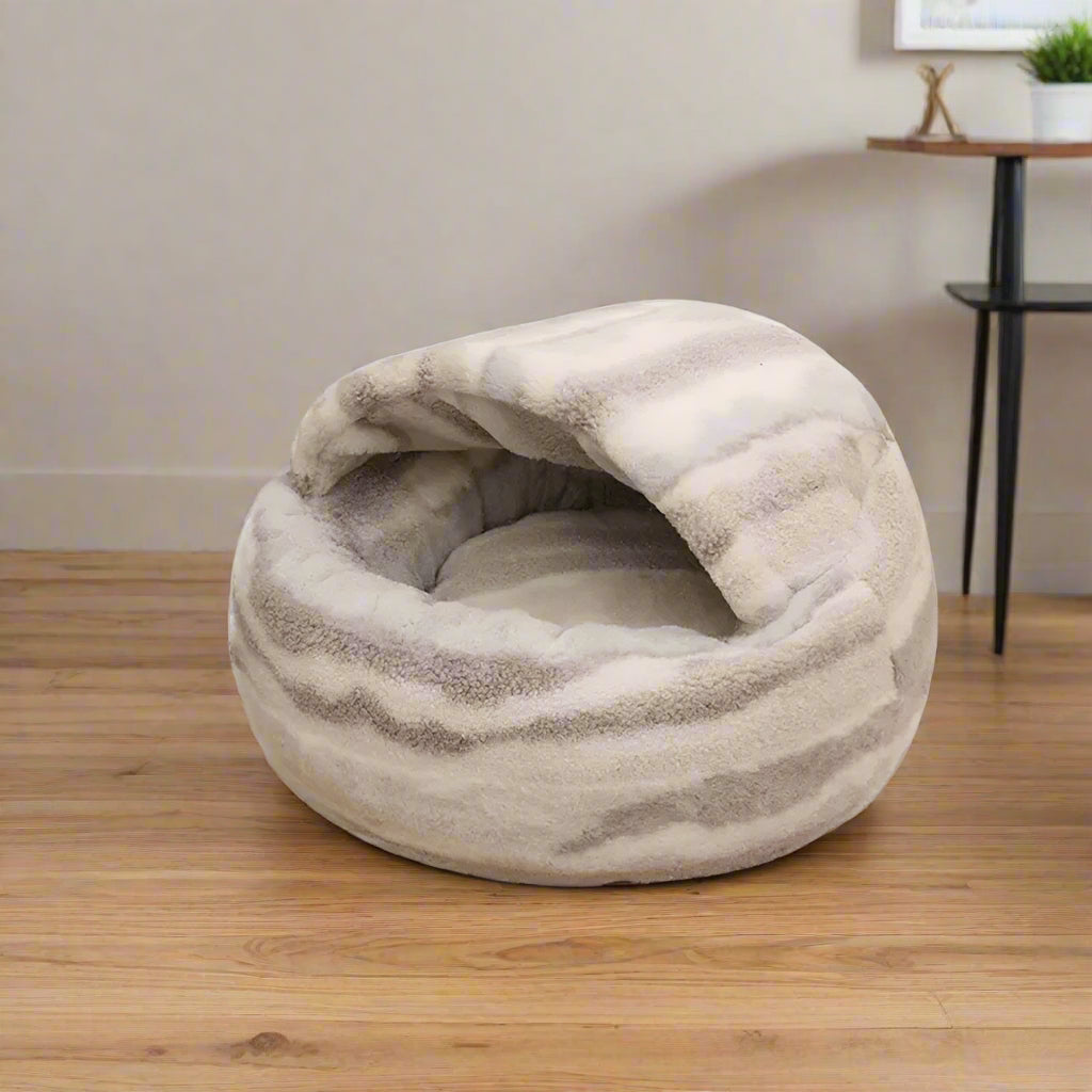 Dogegis™ MistHaven Arctic Marble Plush Cave Bed for Burrowing Pets