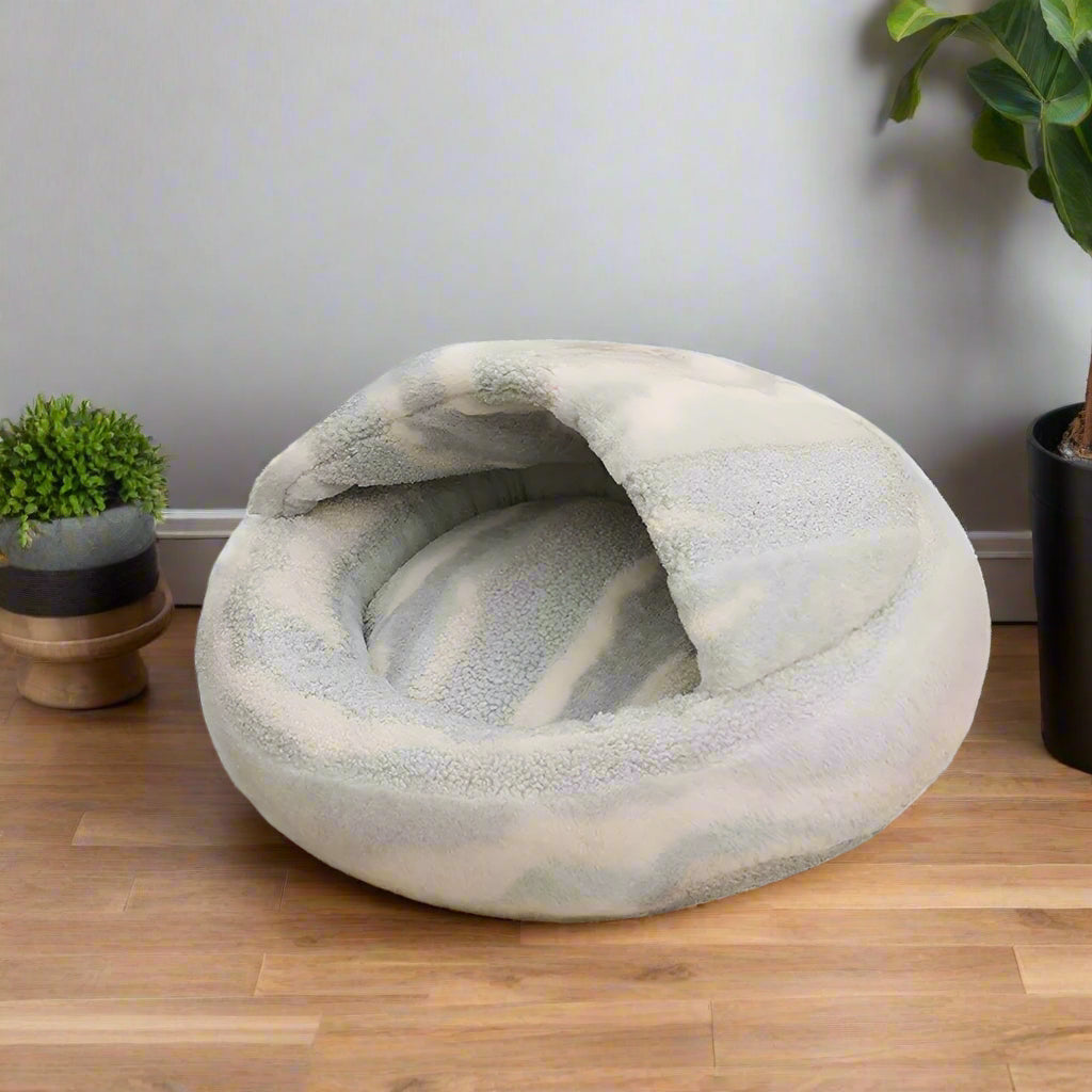 Dogegis™ MistHaven Arctic Marble Plush Cave Bed for Burrowing Pets