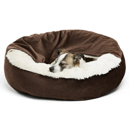 Dark brown cozy cave dog bed providing a secure enclosed space for burrow-loving dogs
