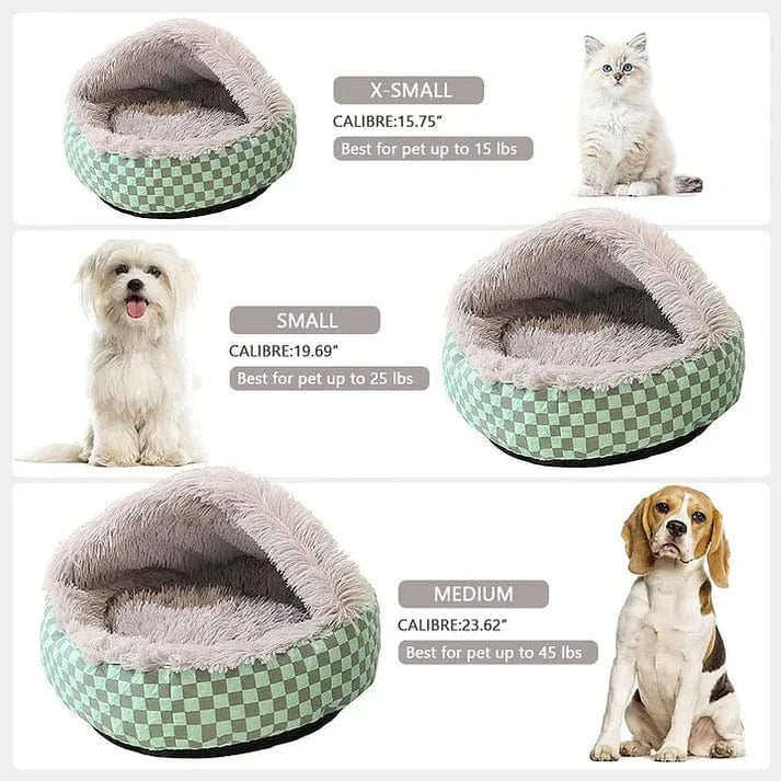 Plush dog cave bed with soft diamond quilt material