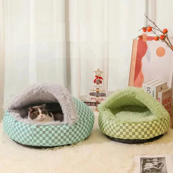 Diamond Quilt Dog Cave Bed - Premium Orthopedic Washable green Cave Bed for Dogs-03