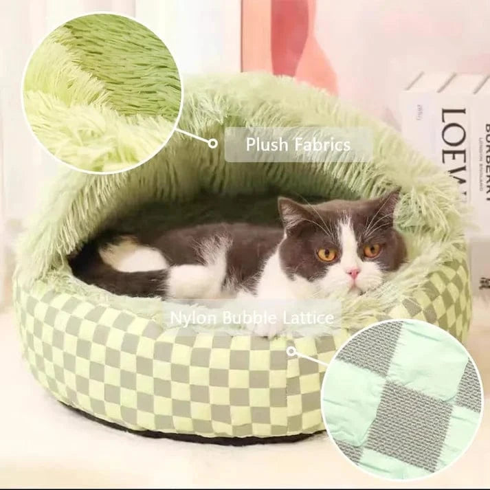 Diamond Quilt Dog Cave Bed - Premium Orthopedic Washable green Cave Bed for Dogs
