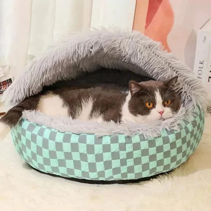 Cozy dog cave bed with diamond quilt design
