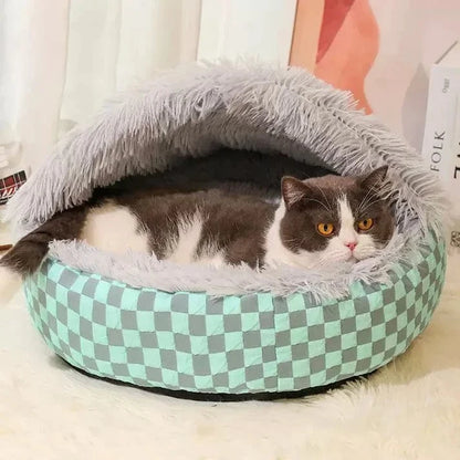Cozy dog cave bed with diamond quilt design