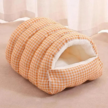 Orange Dogegis™ 2-in-1 Calming Cave bed offering ultra-soft plush comfort and thermal insulation