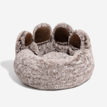 Dogegis™ Anti-Anxiety Calming Dog Bed featuring a unique paw-shaped design in grey faux fur for deep sleep.