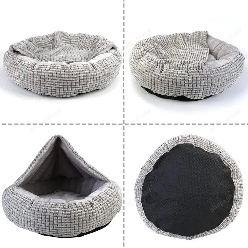 Multi-angle and anti-skid bottom view of the Dogegis™ Calming Cave Bed for stability on all floors