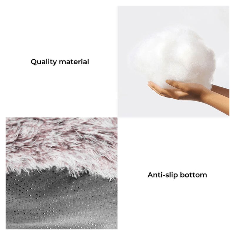 Quality materials, high-density filling, and anti-slip bottom details of the Dogegis™ calming dog bed.
