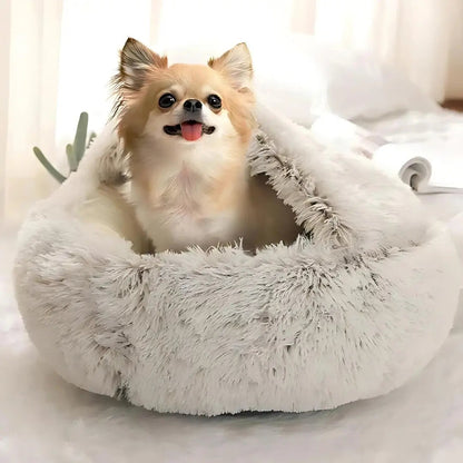 Dogegis® Original Calming Nest Bed featuring a cozy hooded design to soothe anxiety and provide a safe burrowing space for pets.