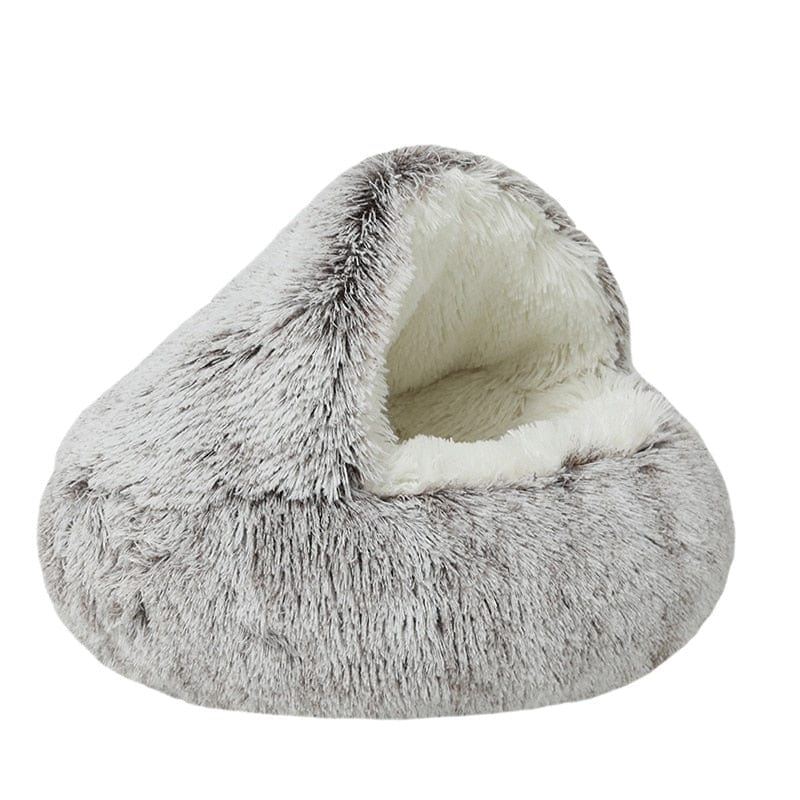Textured dark grey Dogegis® calming cave bed designed for burrowing pets and anxiety relief