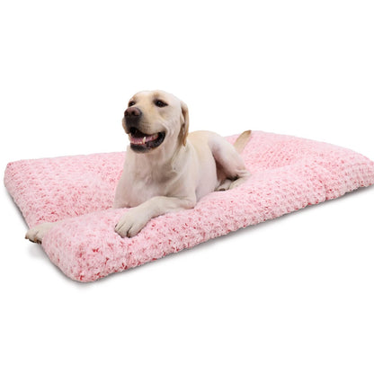 A golden retriever lounging on a pink Dogegis™ plush pet sleeping mat