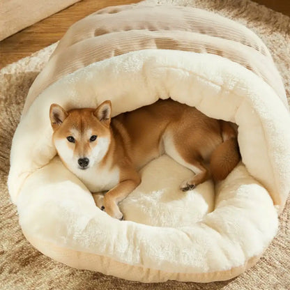 Heavy-duty non-slip rubber base of the Dogegis™ Slipper Cave bed ensuring stability on hardwood and tile floors.