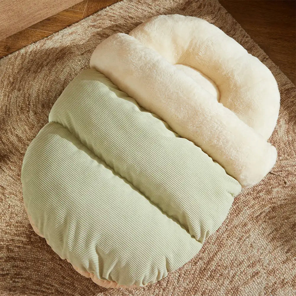 Close-up of the self-warming polar fleece interior inside the Dogegis™ Slipper Cave bed for ultimate pet comfort