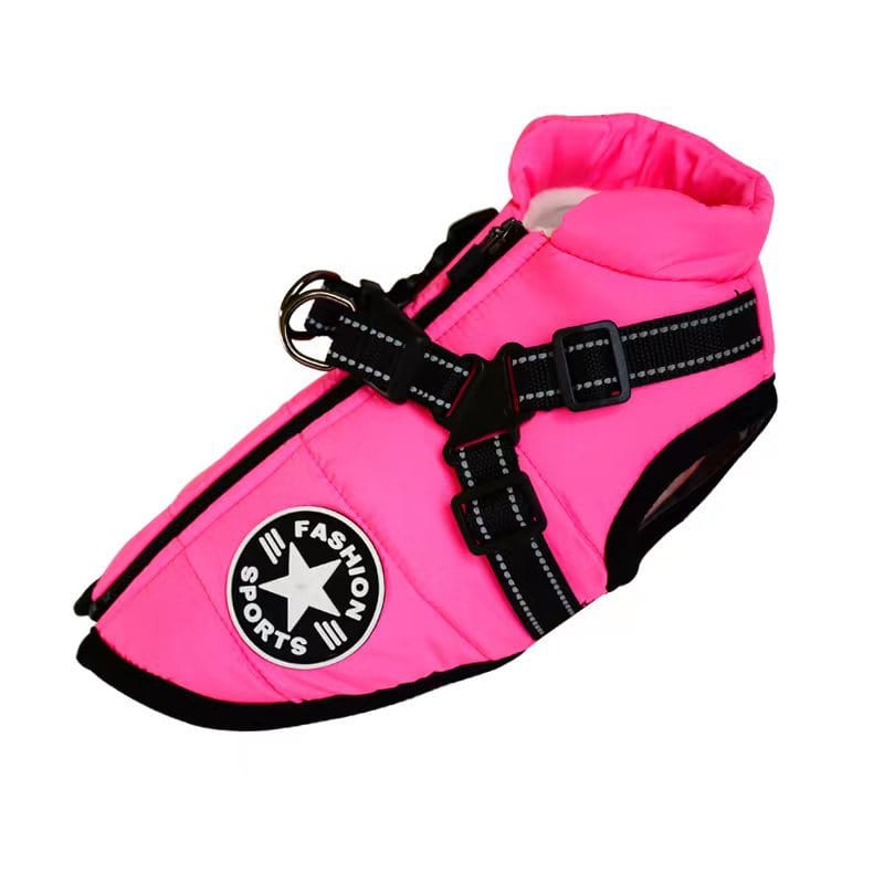 Hot pink Dogegis anti-cold winter dog jacket featuring a convenient back resin zipper