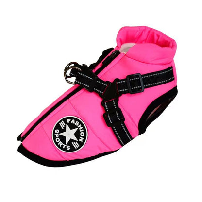 Hot pink Dogegis anti-cold winter dog jacket featuring a convenient back resin zipper