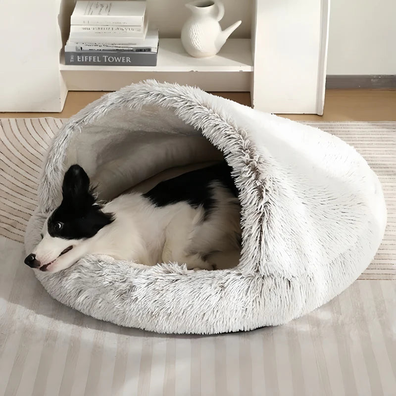 Cuddle Cave Pet Bed — Ultra-Soft Anxiety Relief Hideout for Dogs & Cats-Beige