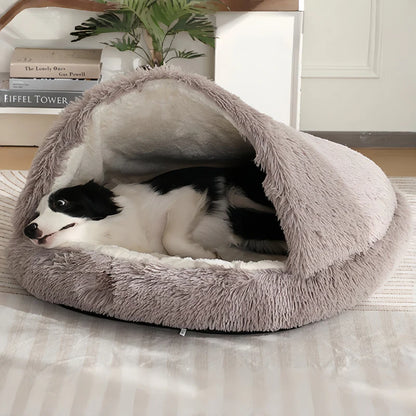Cuddle Cave Pet Bed — Ultra-Soft Anxiety Relief Hideout for Dogs & Cats-Beige