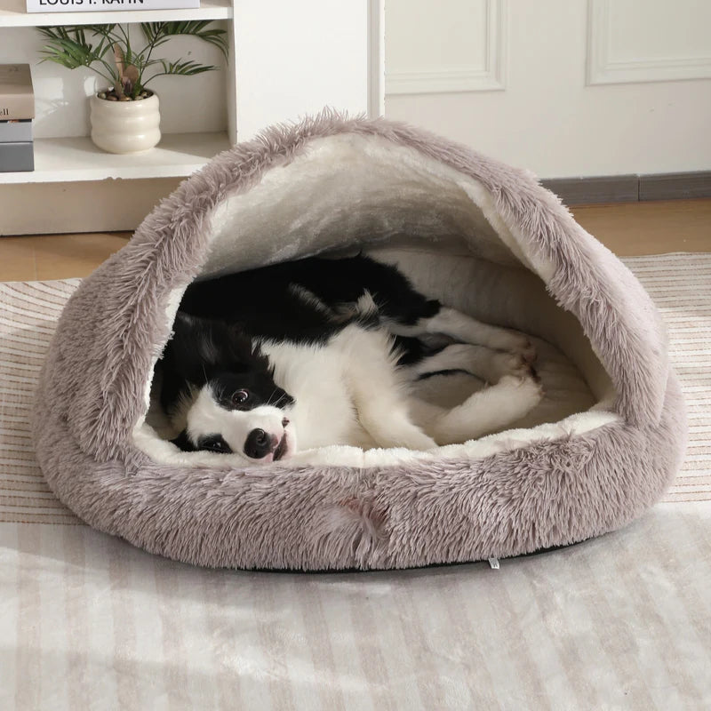 Cuddle Cave Pet Bed — Ultra-Soft Anxiety Relief Hideout for Dogs & Cats-Beige
