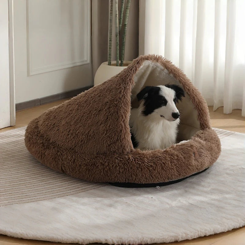 Cuddle Cave Pet Bed — Ultra-Soft Anxiety Relief Hideout for Dogs & Cats-Beige