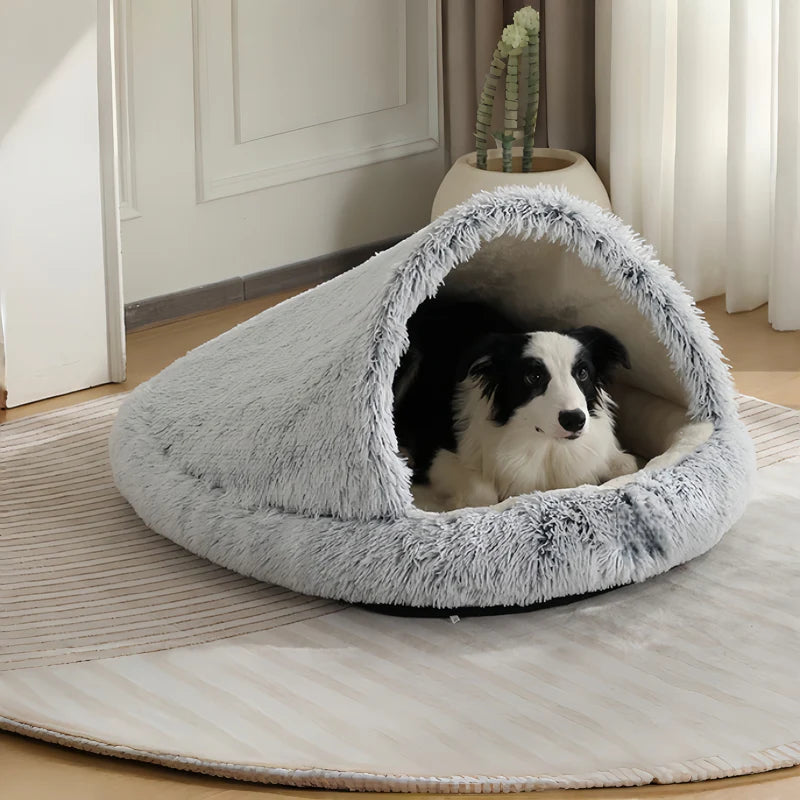Cuddle Cave Pet Bed — Ultra-Soft Anxiety Relief Hideout for Dogs & Cats-Beige